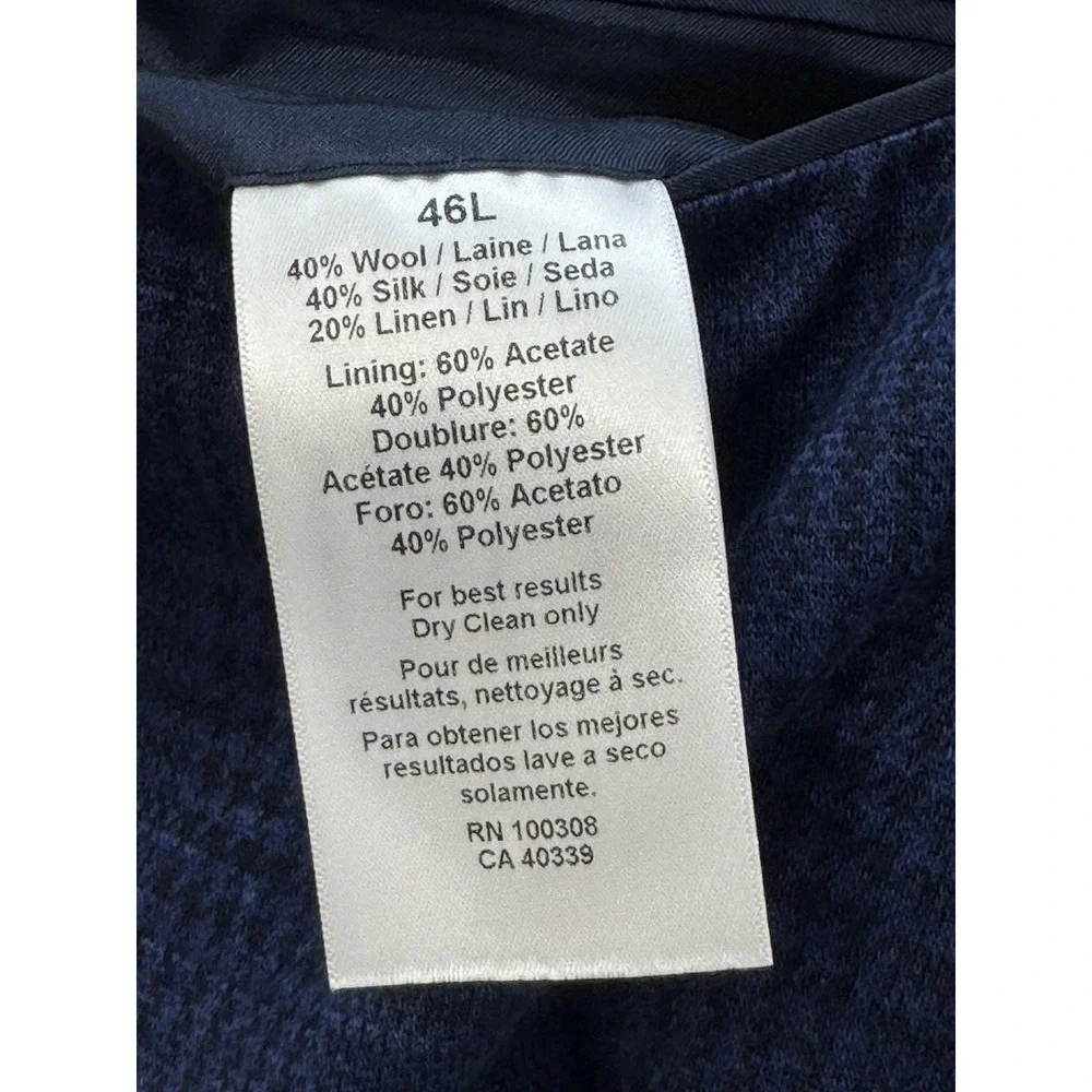 NWT Peter Millar Sport Coat Blazer Wool Silk Linen NAV Blue Plaid 46L Long $1295